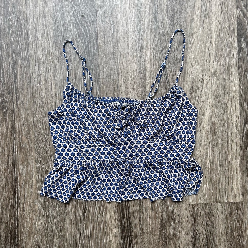 urban outfitters blue and white peplum cami top medium
